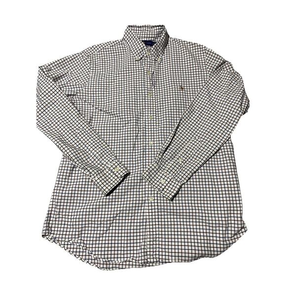 Ralph Lauren Shirt Mens Large Blue Flesh Pony Check Classic Fit Button - Picture 1 of 9